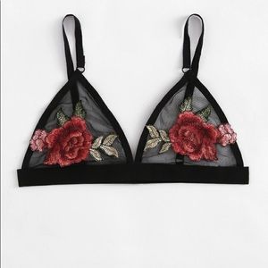Embroidered Rose Applique Mesh Bralette